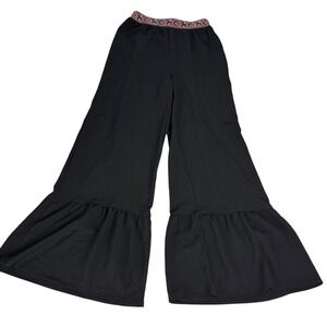 LUUKSE Black Embroidered Waist Wide Leg Palazzo Pants Women's Size‎ Medium